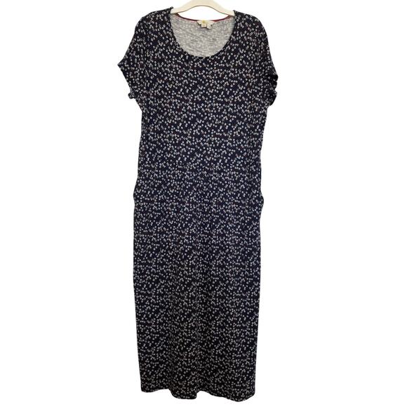 Boden Red White Blue Ditsy Floral Maxi Dress Size 14 Short Sleeve Casual - Picture 1 of 7